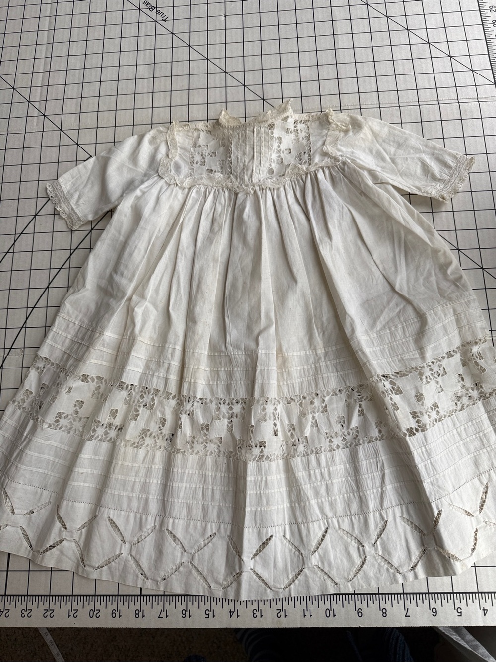 Antique Edwardian Baby Dress White Cotton Lace Pintucks Heirloom Sewing Fabric